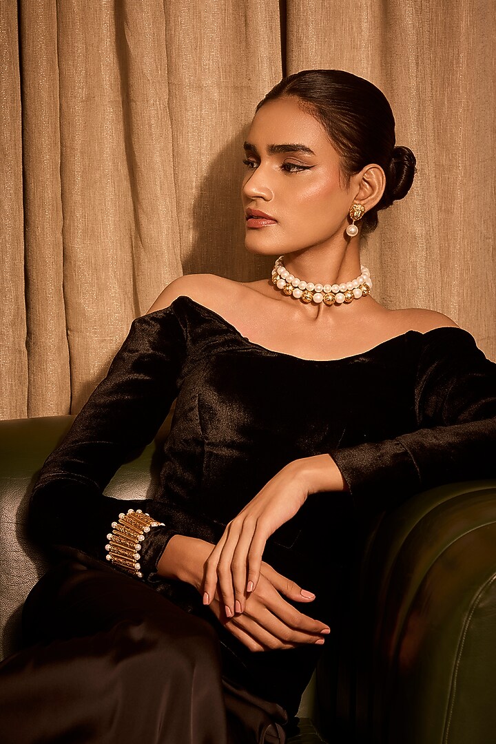 Gold Plated Pearl Hepburn Rose Necklace by MNSH at Pernia's Pop Up Shop