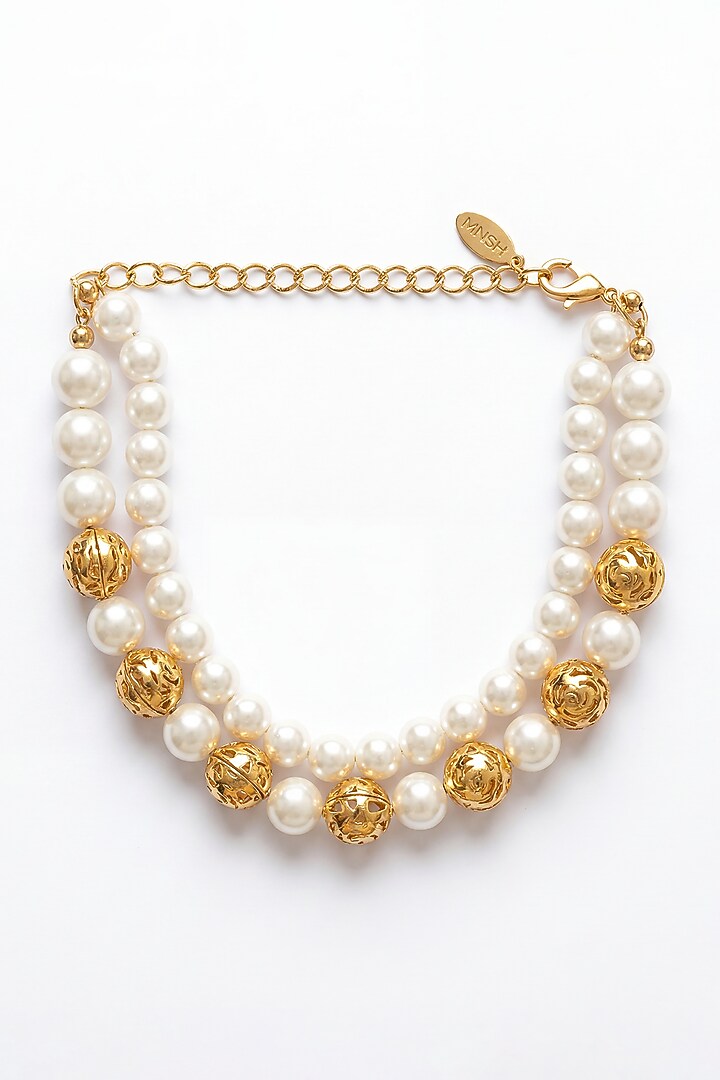 Gold Plated Pearl Hepburn Rose Necklace by MNSH at Pernia's Pop Up Shop
