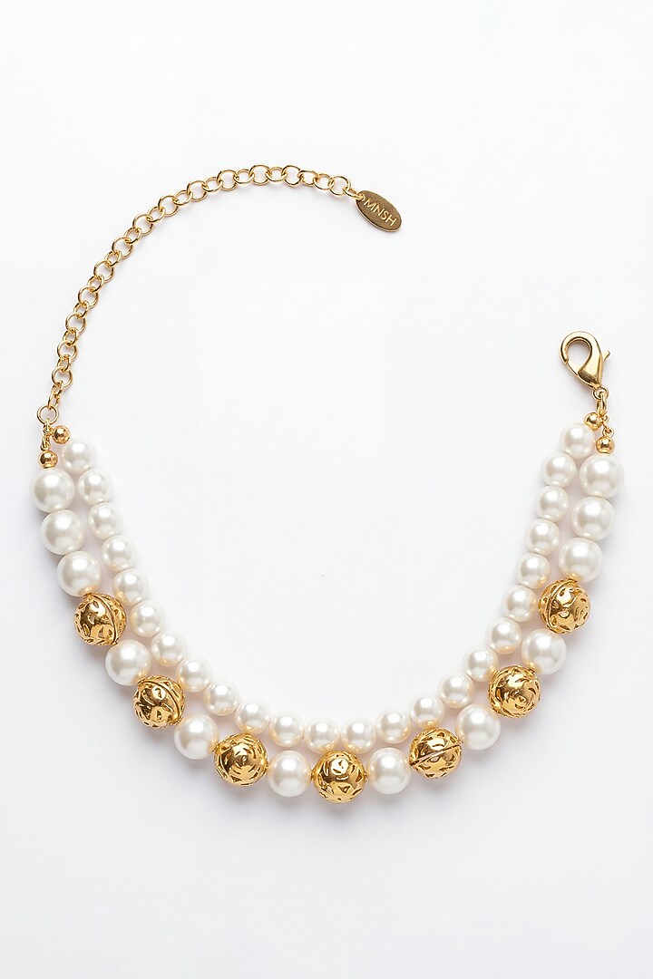 Gold Plated Pearl Hepburn Rose Necklace by MNSH at Pernia's Pop Up Shop