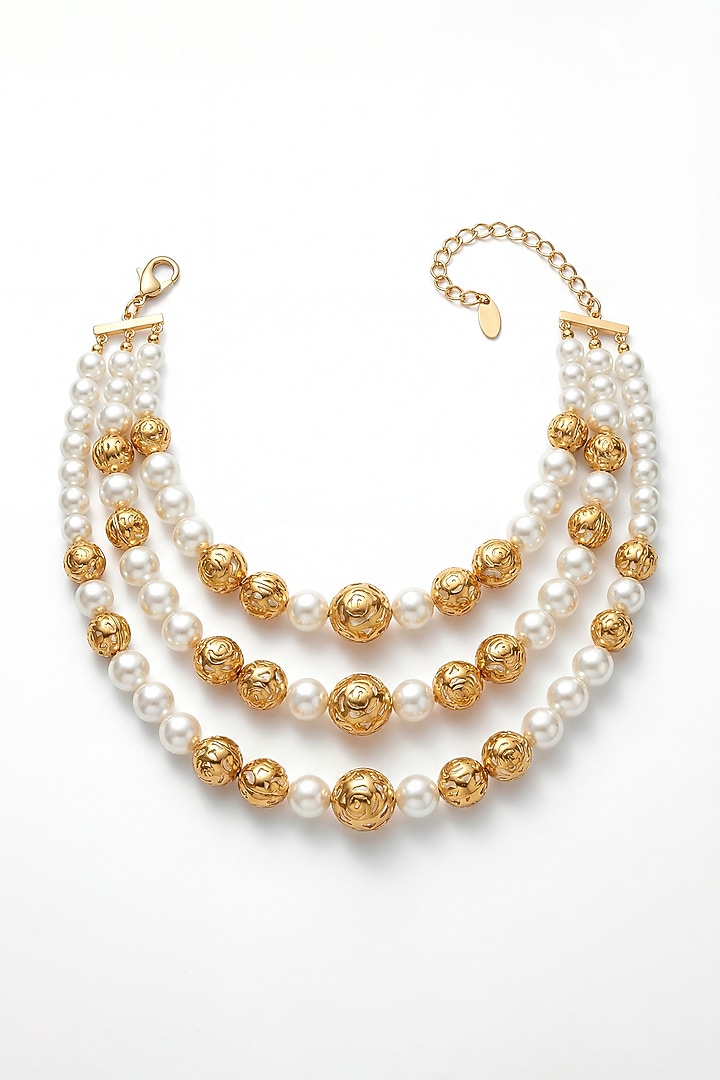 Gold Plated Pearl Layered Necklace by MNSH at Pernia's Pop Up Shop