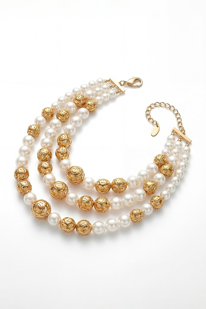 Gold Plated Pearl Layered Necklace by MNSH at Pernia's Pop Up Shop
