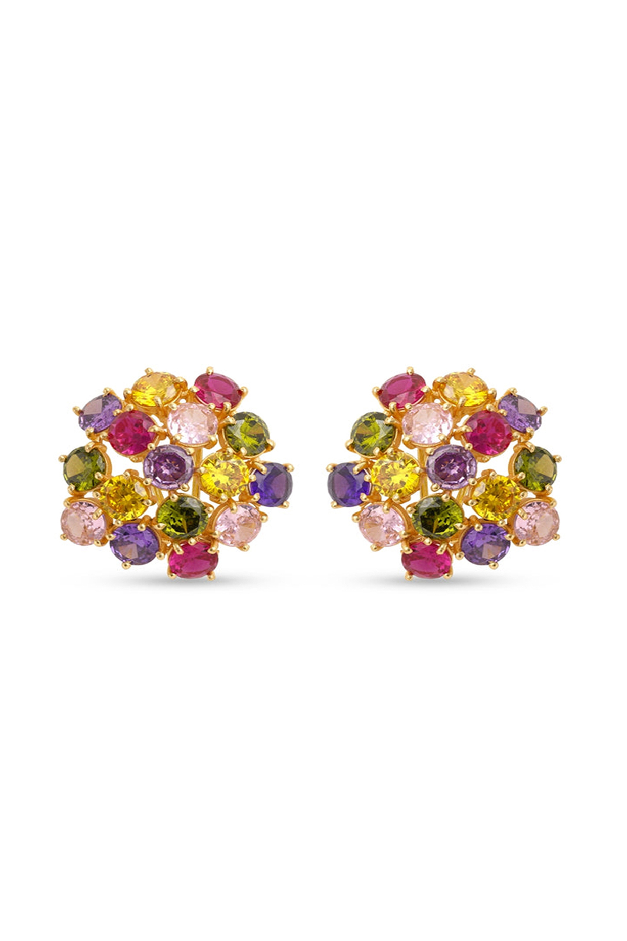 Gold Finish Bauble Crystal Multi-Colored Stud Earrings by MNSH
