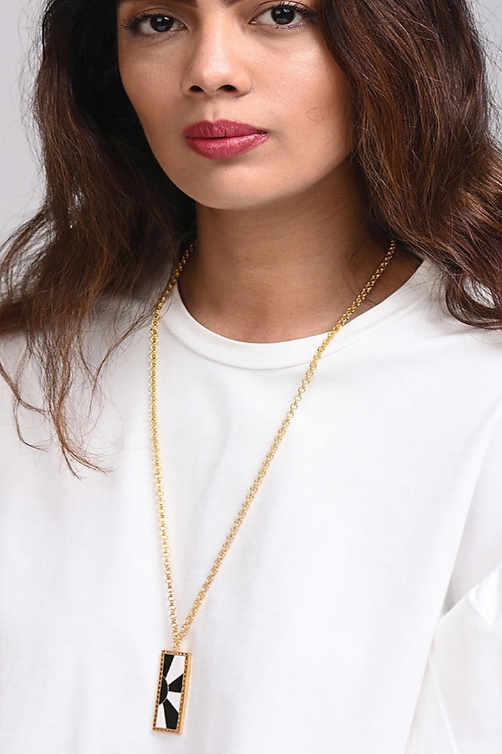 Gold Finish Ray Black Pendant Necklace by MNSH at Pernia's Pop Up Shop