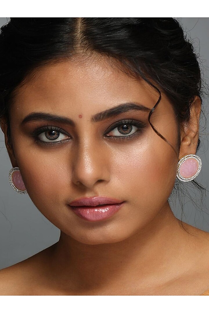Gold Finish Pink Lotus Quartz Stud Earrings by MNSH at Pernia's Pop Up Shop