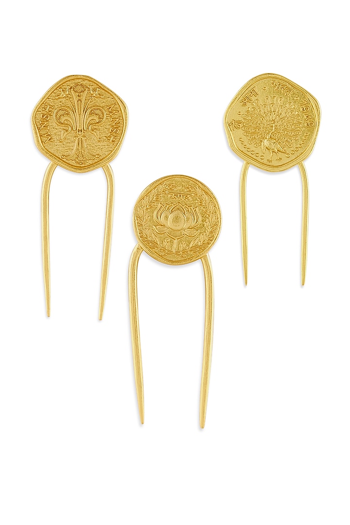 Gold Plated Hair Pin (Set Of 3) by MNSH at Pernia's Pop Up Shop
