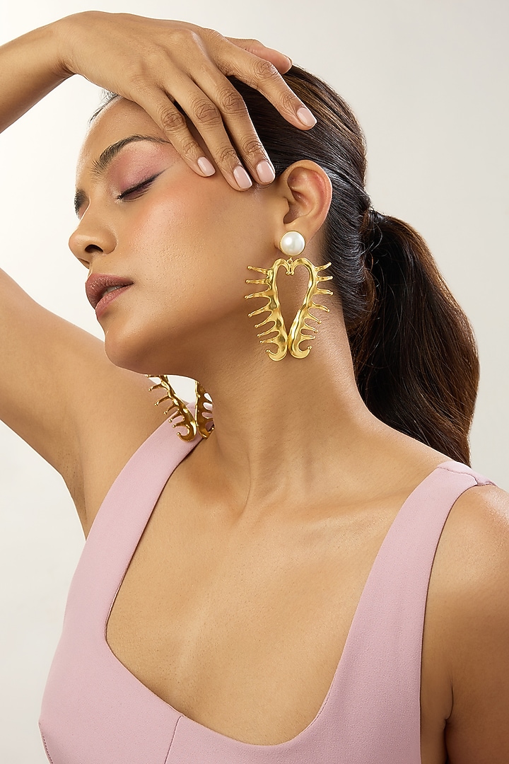 Gold Plated Pearl Dangler Earrings by MNSH at Pernia's Pop Up Shop