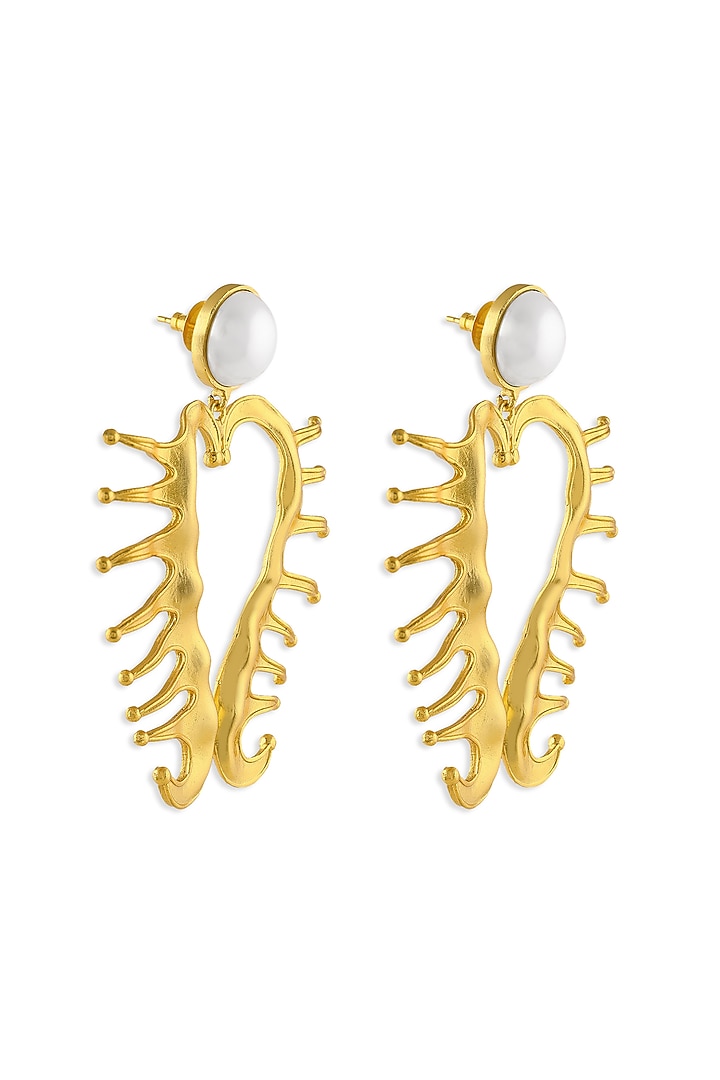 Gold Plated Pearl Dangler Earrings by MNSH at Pernia's Pop Up Shop