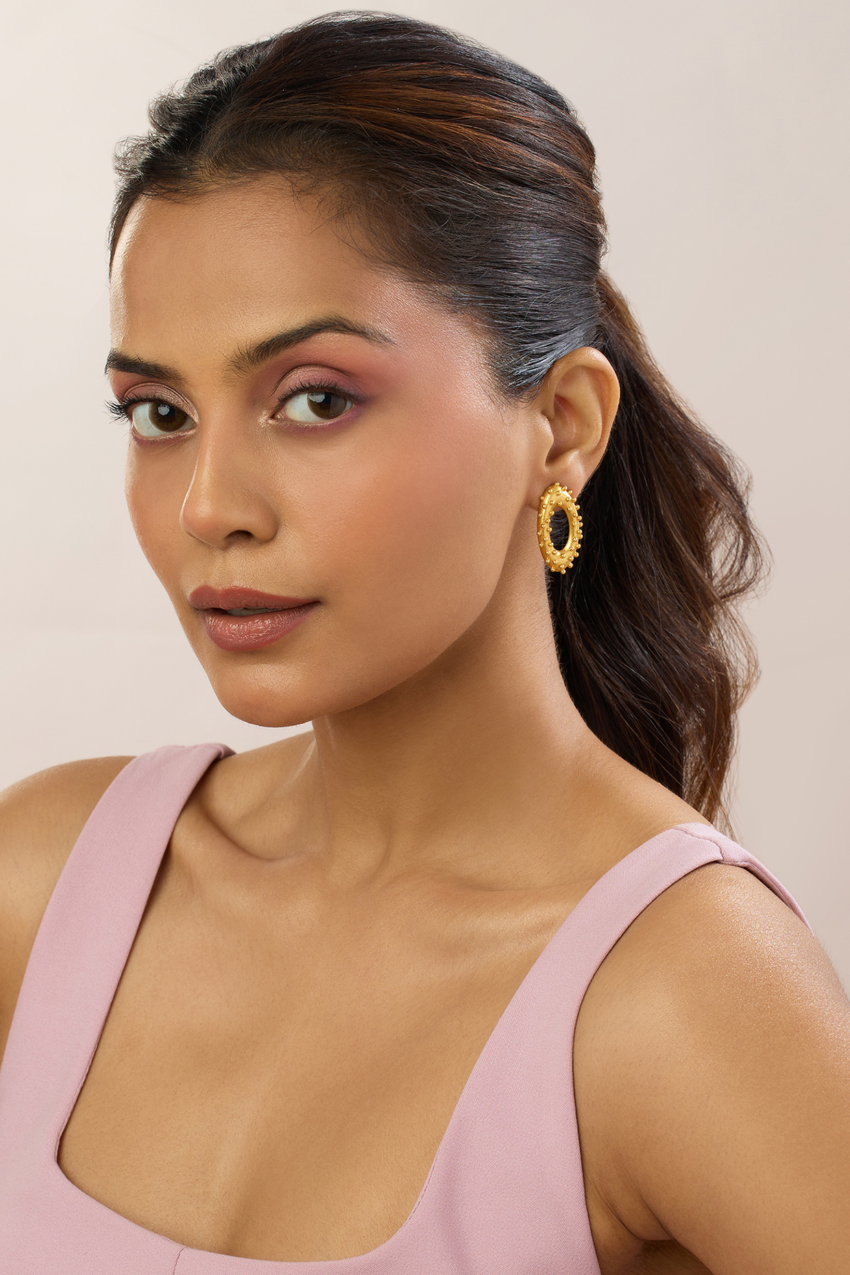 Gold Plated Oval Stud Earrings by MNSH at Pernia's Pop Up Shop