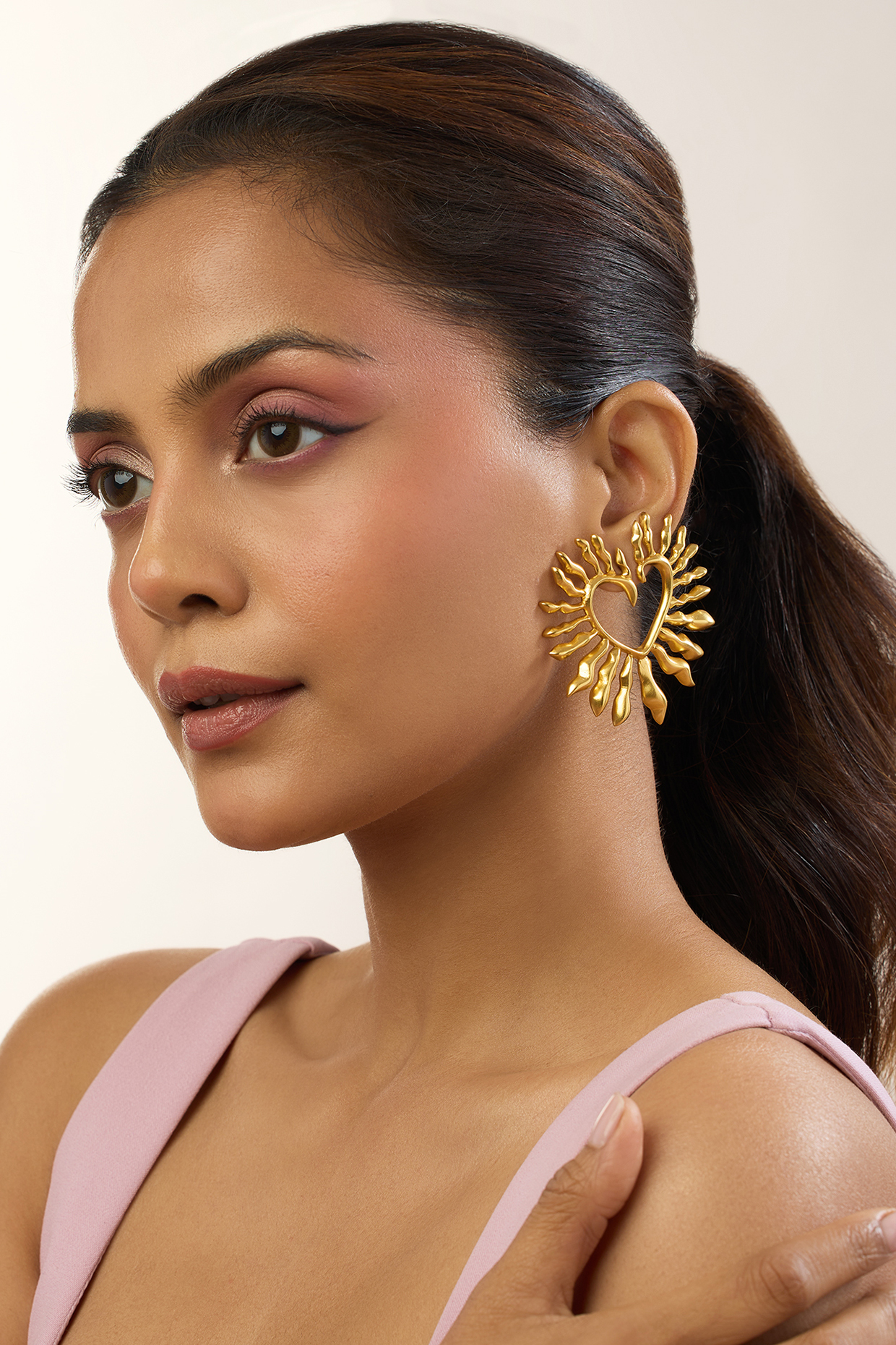 Gold Plated Heart Stud Earrings by MNSH at Pernia's Pop Up Shop