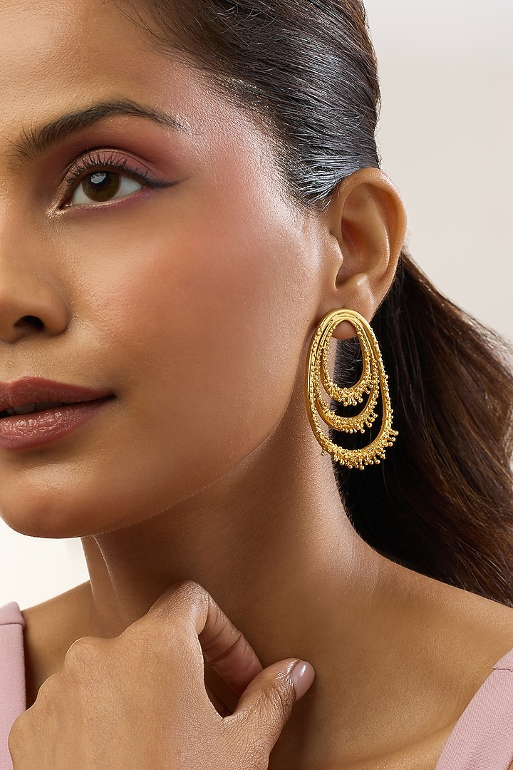 Gold Plated Vine Drop Stud Earrings by MNSH at Pernia's Pop Up Shop