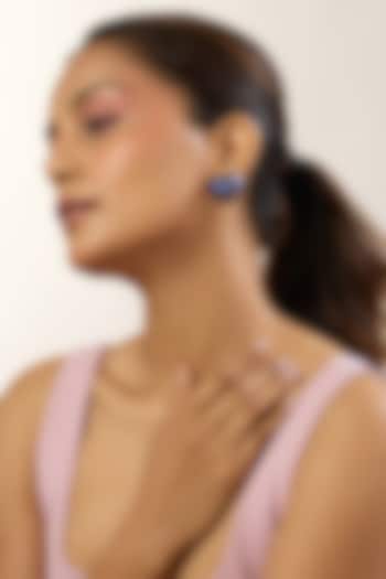 Gold Plated Blue Enameled Heart Stud Earrings by MNSH at Pernia's Pop Up Shop
