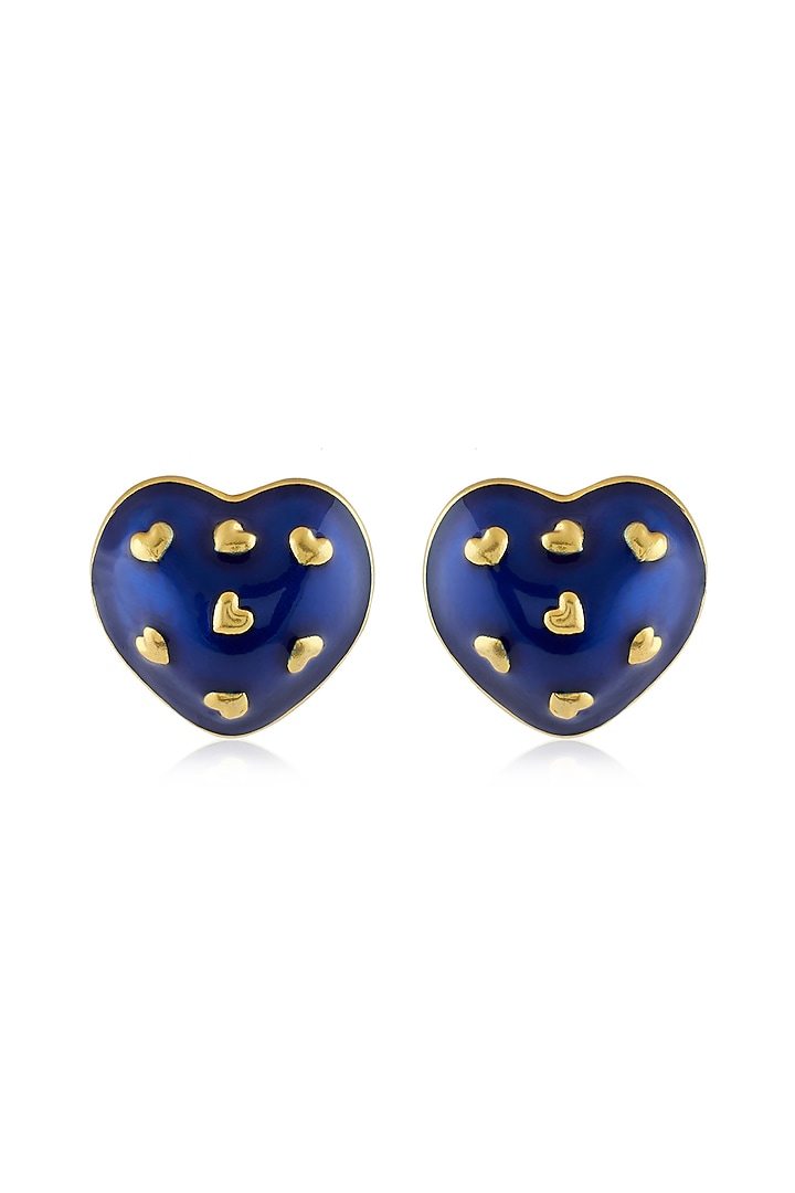 Gold Plated Blue Enameled Heart Stud Earrings by MNSH at Pernia's Pop Up Shop