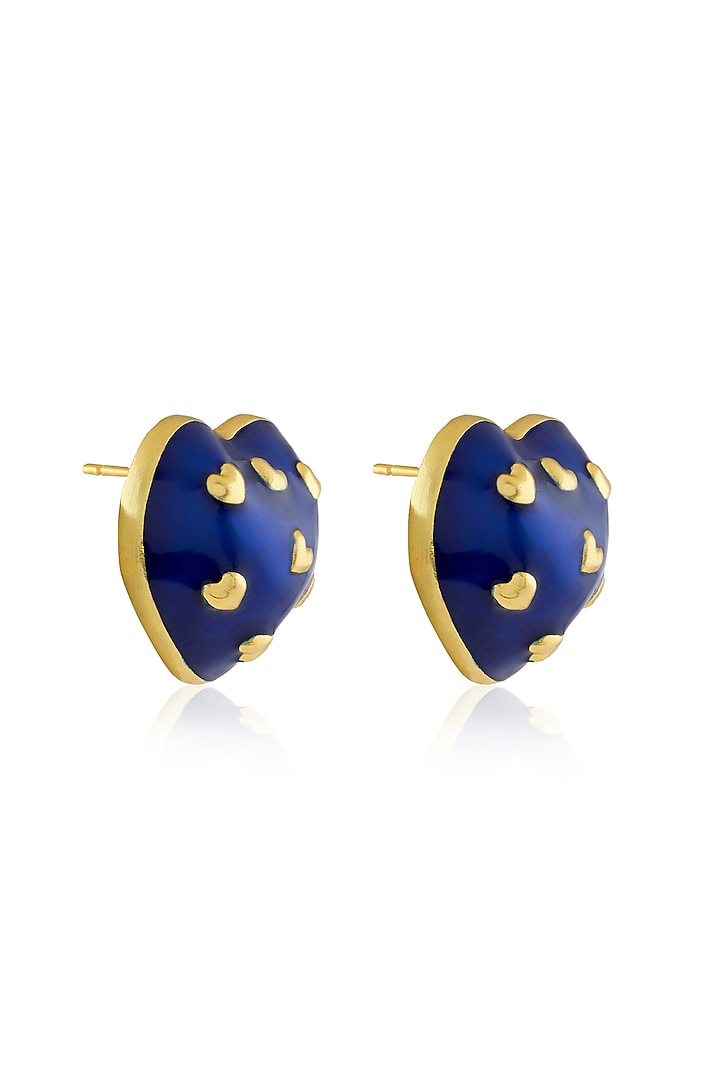 Gold Plated Blue Enameled Heart Stud Earrings by MNSH at Pernia's Pop Up Shop