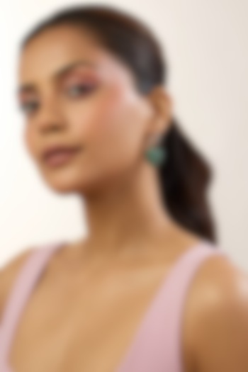 White Rhodium Plated Green Stone Hoop Earrings by MNSH at Pernia's Pop Up Shop
