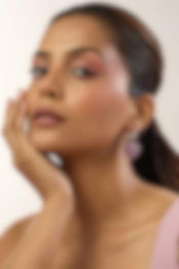 White Rhodium Plated Pink Stone Hoop Earrings by MNSH at Pernia's Pop Up Shop