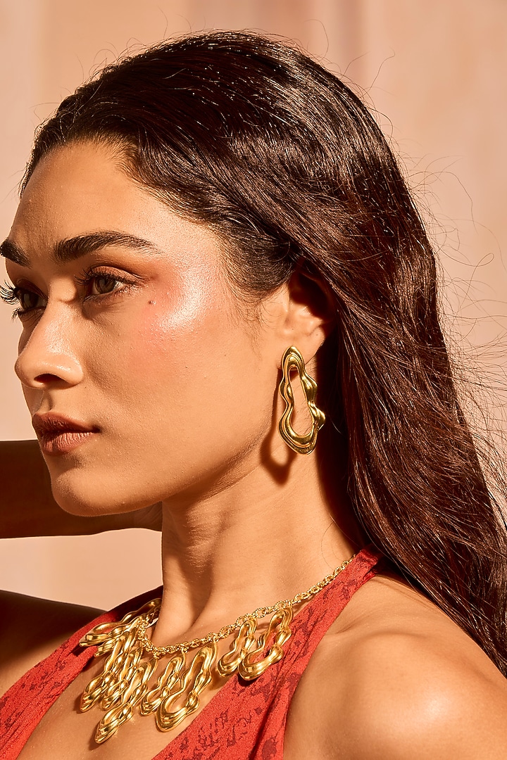 Gold Plated Brass Flow Dangler Earrings by MNSH at Pernia's Pop Up Shop