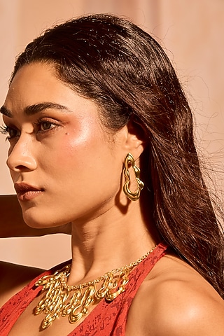 Gold Plated Brass Flow Dangler Earrings by MNSH