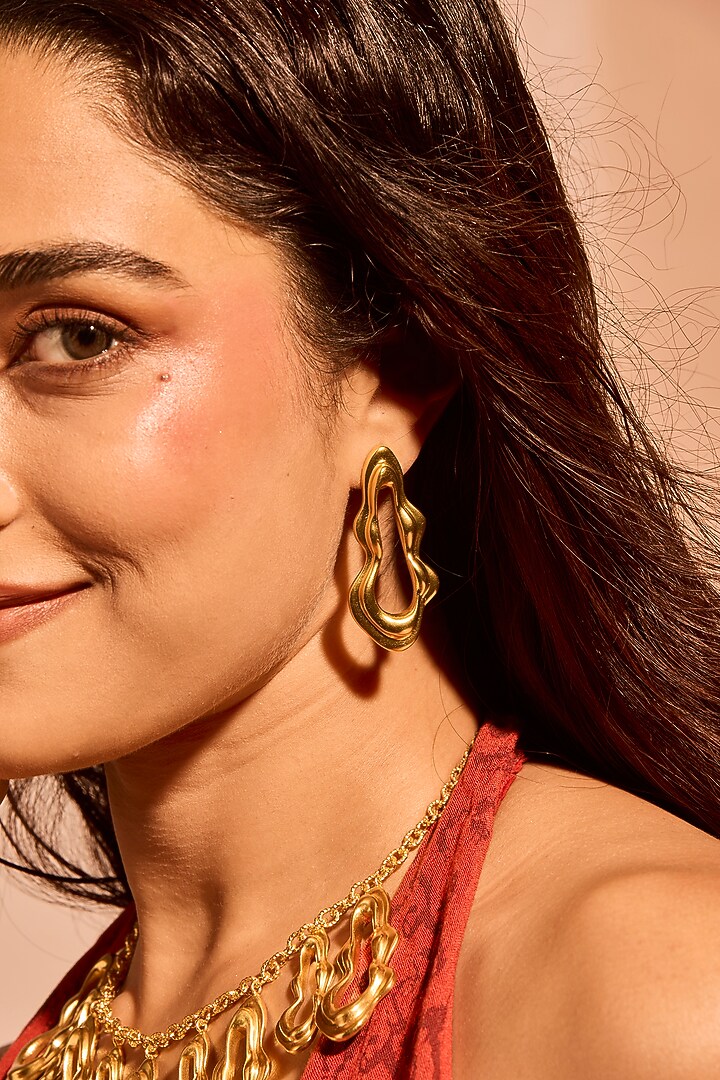 Gold Plated Brass Flow Dangler Earrings by MNSH at Pernia's Pop Up Shop