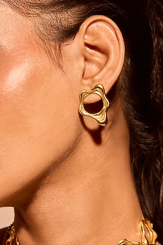 Gold Plated Brass Fluid Stud Earrings by MNSH