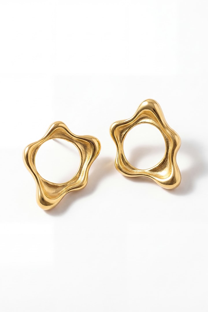Gold Plated Brass Fluid Stud Earrings by MNSH at Pernia's Pop Up Shop