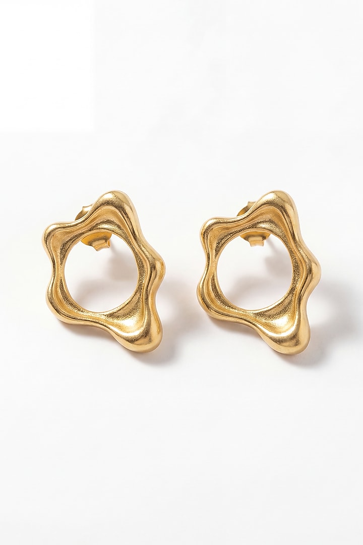 Gold Plated Brass Fluid Stud Earrings by MNSH at Pernia's Pop Up Shop