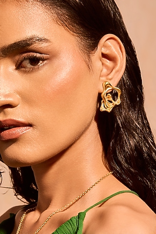 Gold Plated Brass Fluid Duo Earrings by MNSH