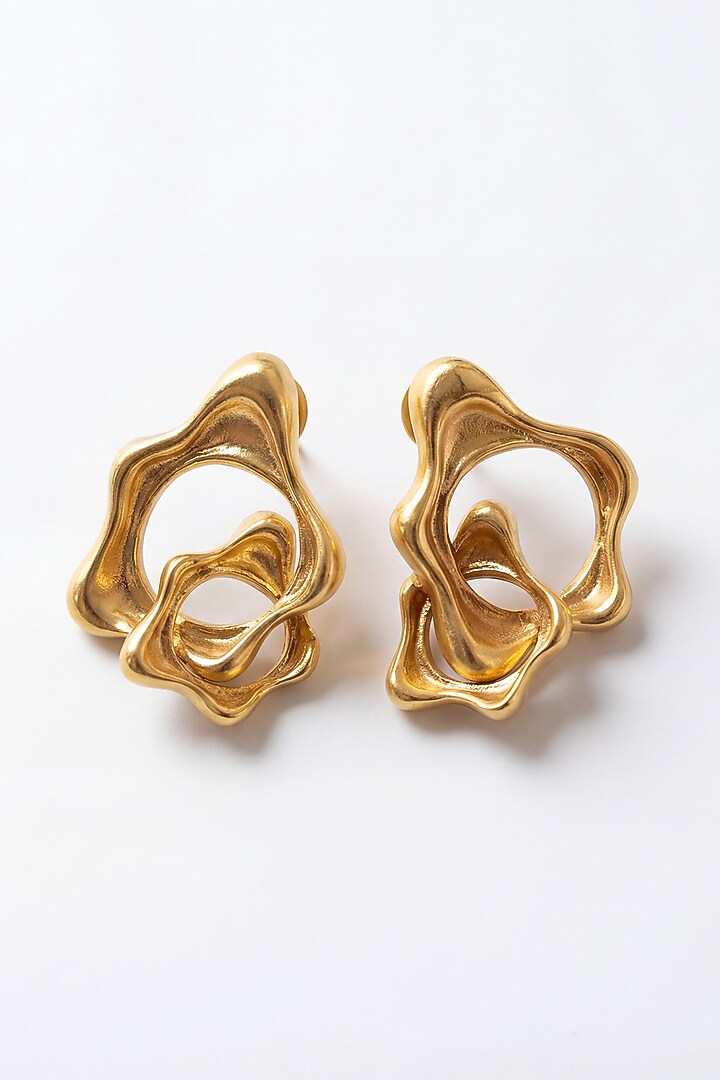 Gold Plated Brass Fluid Duo Earrings by MNSH at Pernia's Pop Up Shop