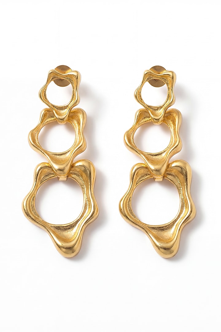 Gold Plated Brass Fluid Trio Earrings by MNSH at Pernia's Pop Up Shop