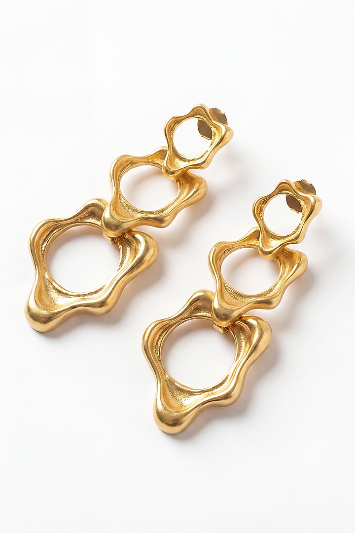 Gold Plated Brass Fluid Trio Earrings by MNSH at Pernia's Pop Up Shop