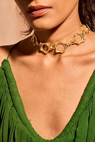 Gold Plated Brass Fluid Choker Necklace by MNSH