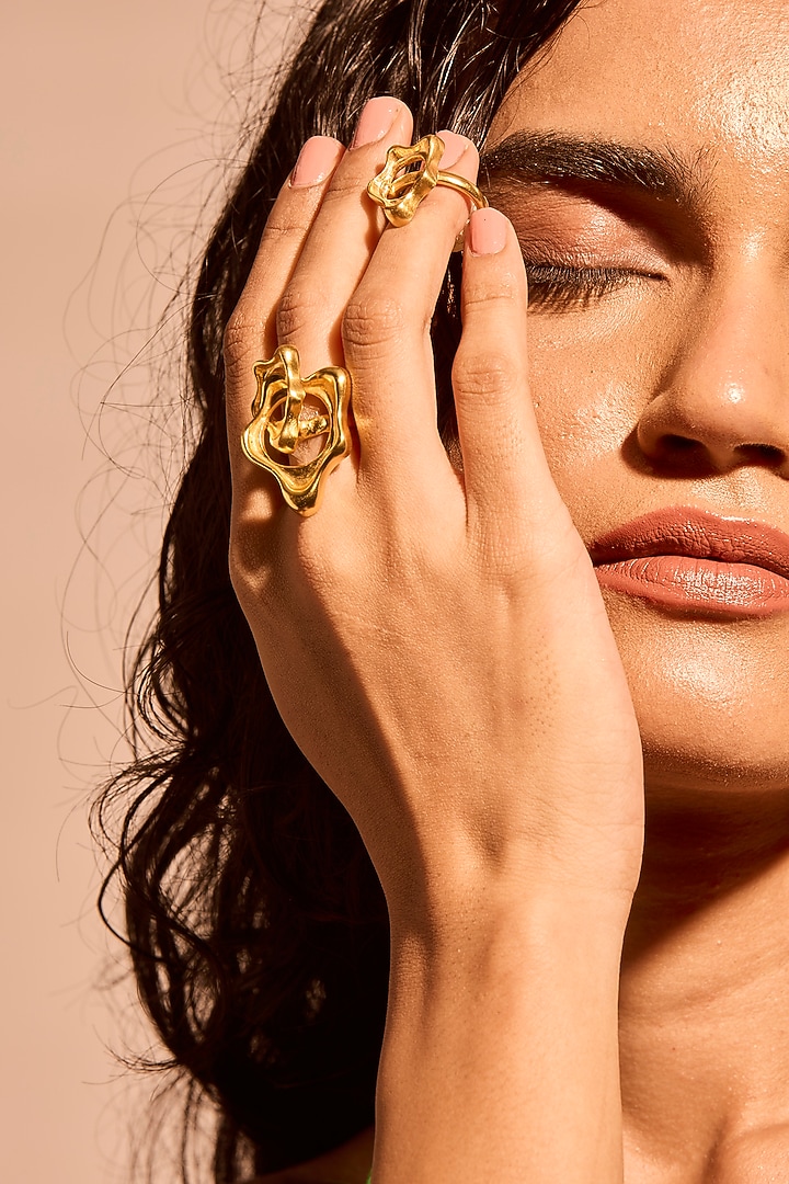 Gold Plated Aura Flow Rings (Set Of 2) by MNSH at Pernia's Pop Up Shop