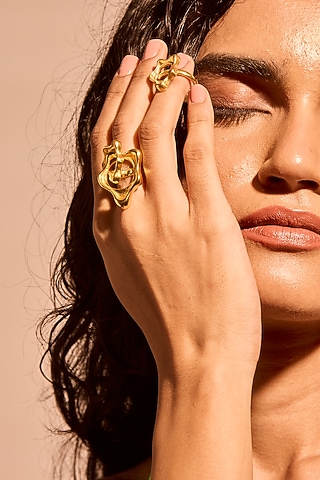 Gold Plated Aura Flow Rings (Set Of 2) by MNSH
