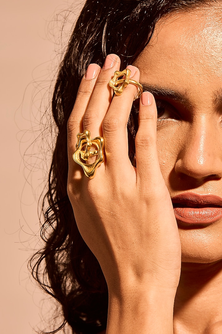 Gold Plated Aura Flow Rings (Set Of 2) by MNSH at Pernia's Pop Up Shop