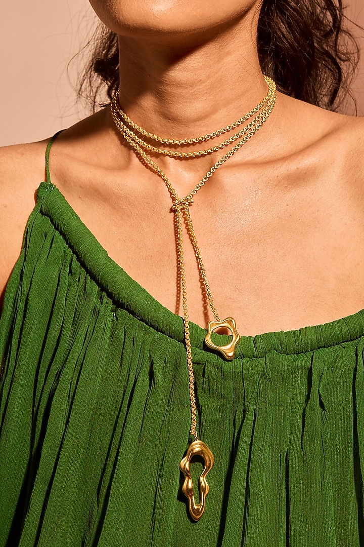 Gold Plated Brass Lariat Necklace by MNSH at Pernia's Pop Up Shop