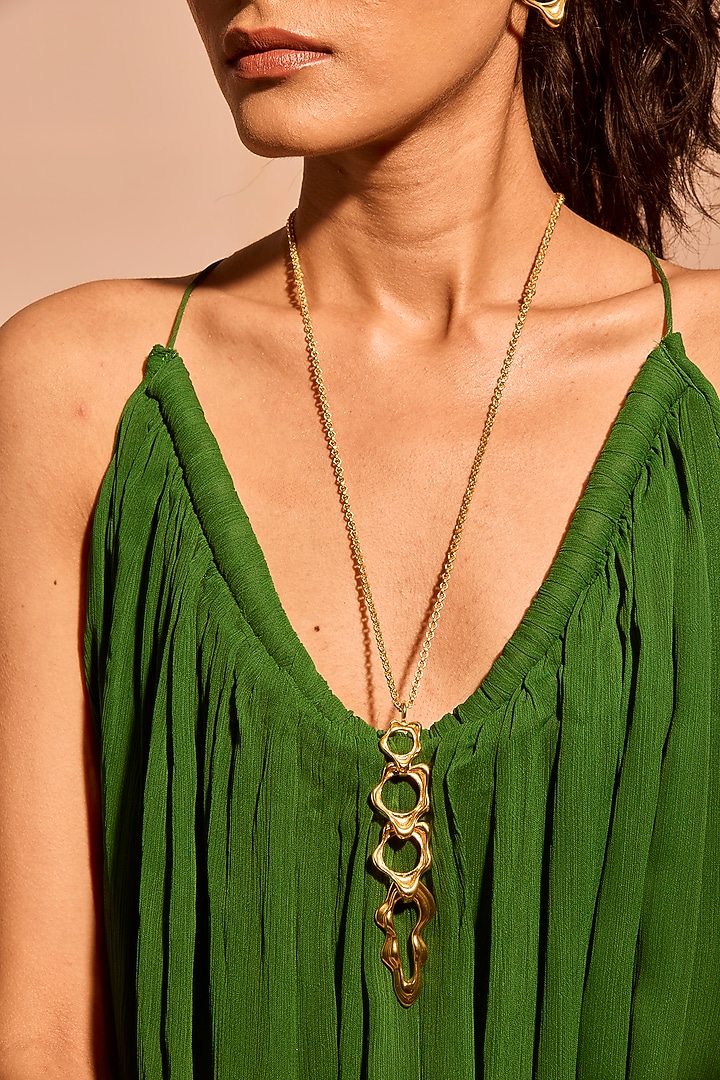 Gold Plated Brass Fluid Necklace by MNSH at Pernia's Pop Up Shop