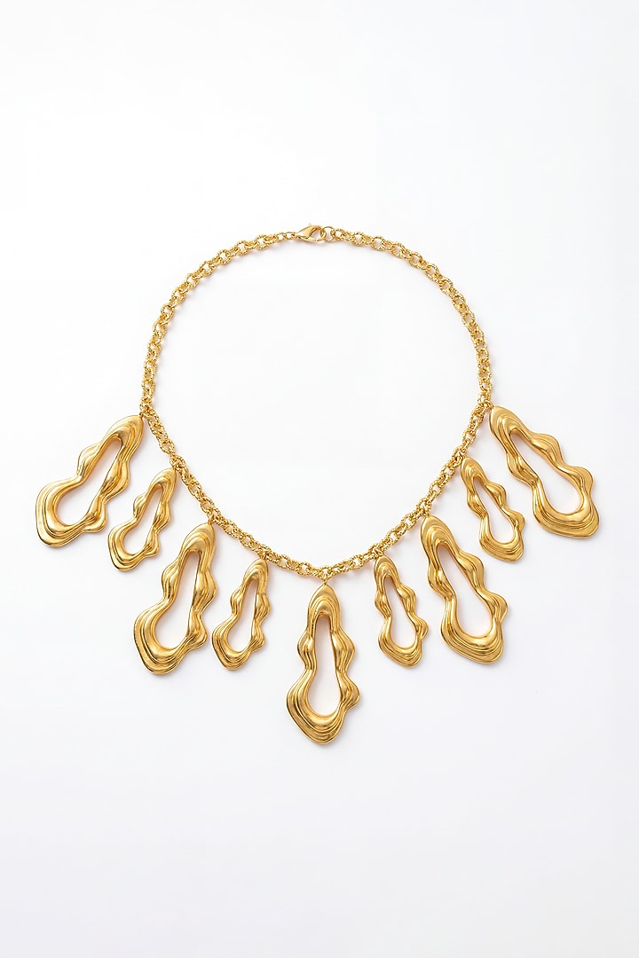 Gold Plated Brass Fluid Curve Necklace by MNSH at Pernia's Pop Up Shop