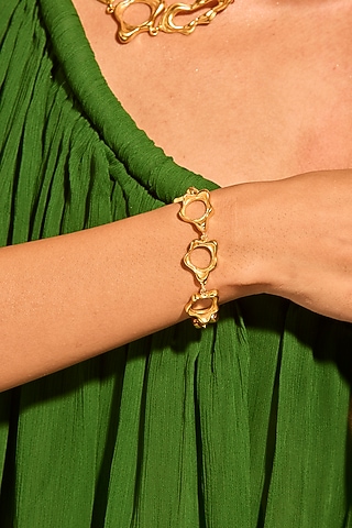 Gold Plated Brass Fluid Curve Bracelet by MNSH