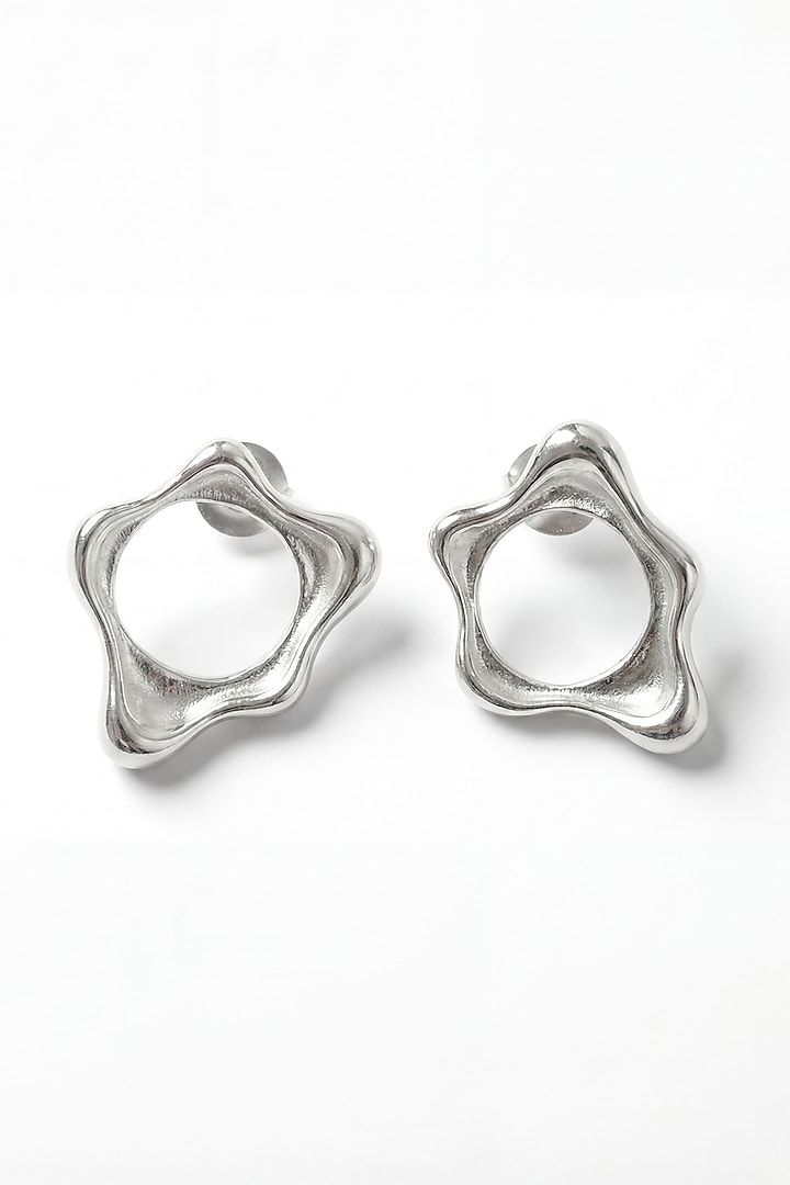 Silver Finish Brass Fluid Stud Earrings by MNSH at Pernia's Pop Up Shop