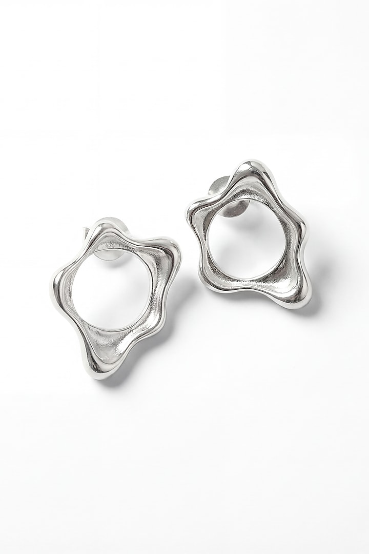 Silver Finish Brass Fluid Stud Earrings by MNSH at Pernia's Pop Up Shop