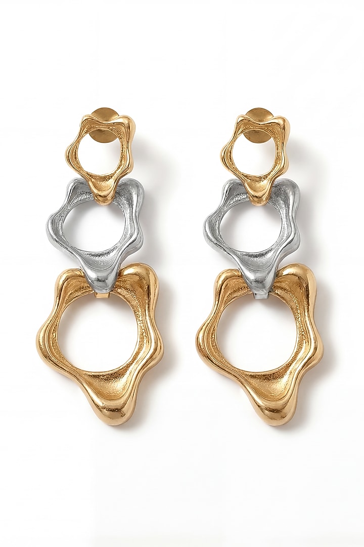 Two-Tone Plated Brass Fluid Trio Earrings by MNSH at Pernia's Pop Up Shop