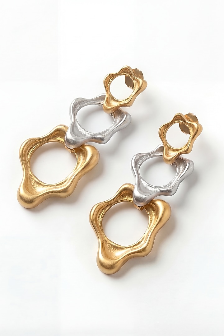 Two-Tone Plated Brass Fluid Trio Earrings by MNSH at Pernia's Pop Up Shop