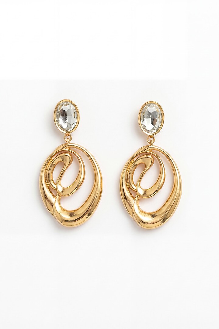 Gold Plated Mirror Wave Curve Dangler Earrings by MNSH at Pernia's Pop Up Shop