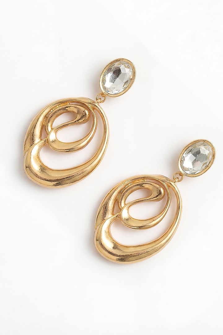 Gold Plated Mirror Wave Curve Dangler Earrings by MNSH at Pernia's Pop Up Shop
