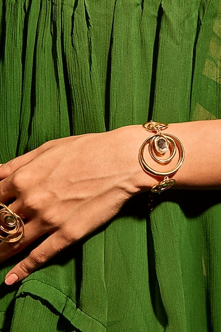 Gold Plated Mirror Wave Curve Bracelet by MNSH