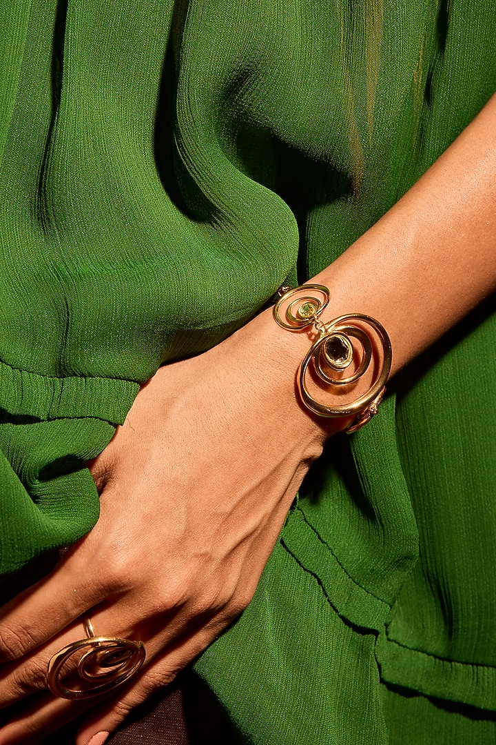 Gold Plated Mirror Wave Curve Bracelet by MNSH at Pernia's Pop Up Shop