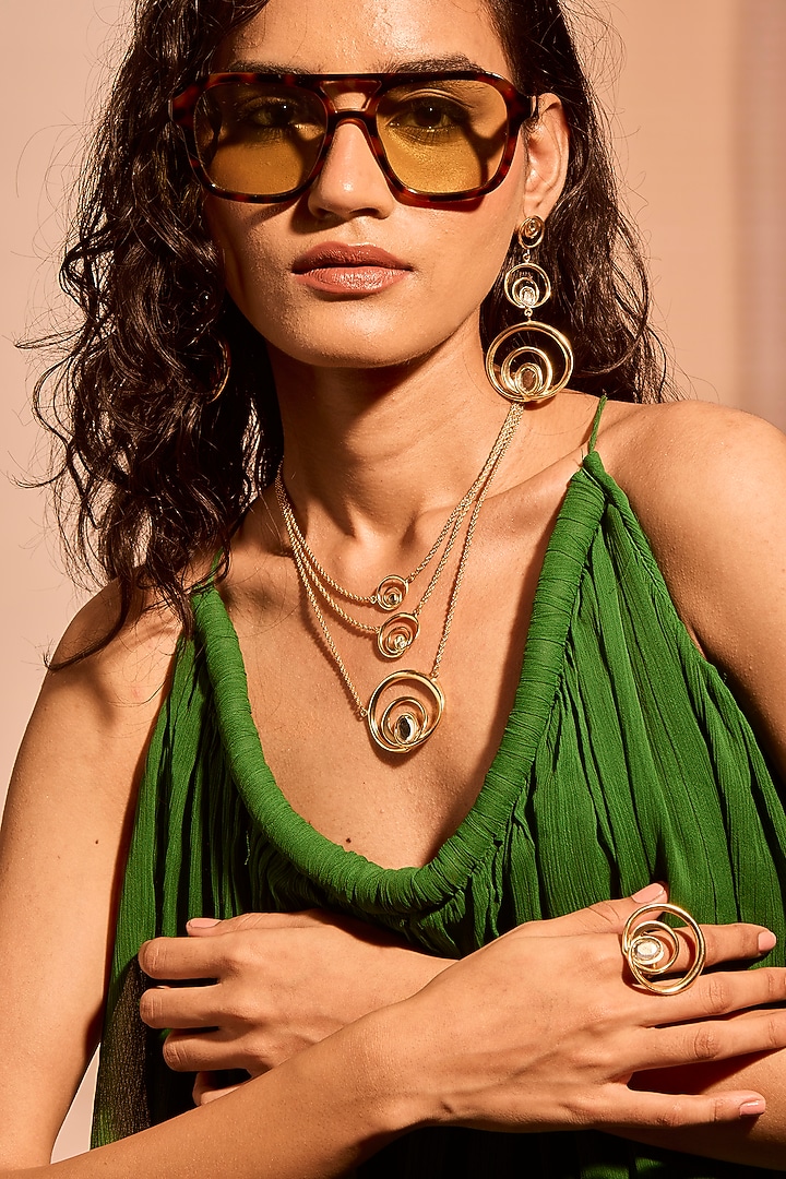 Gold Plated Mirror Wave Curved Layered Necklace by MNSH at Pernia's Pop Up Shop