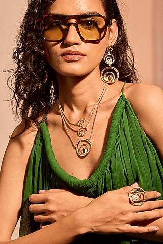 Gold Plated Mirror Wave Curved Layered Necklace by MNSH