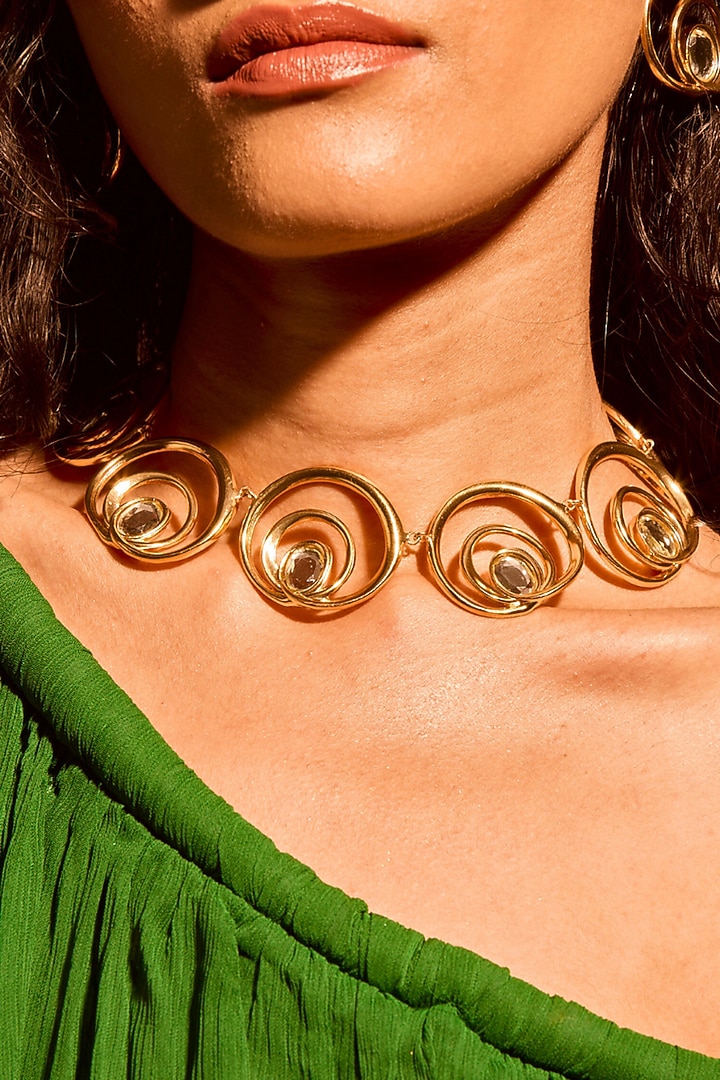 Gold Plated Mirror Wave Choker Necklace by MNSH at Pernia's Pop Up Shop