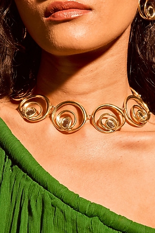 Gold Plated Mirror Wave Choker Necklace by MNSH