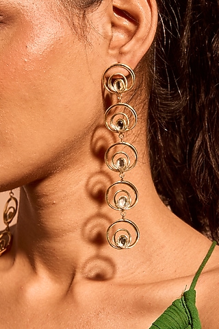 Gold Plated Mirror Wave Long Earrings by MNSH